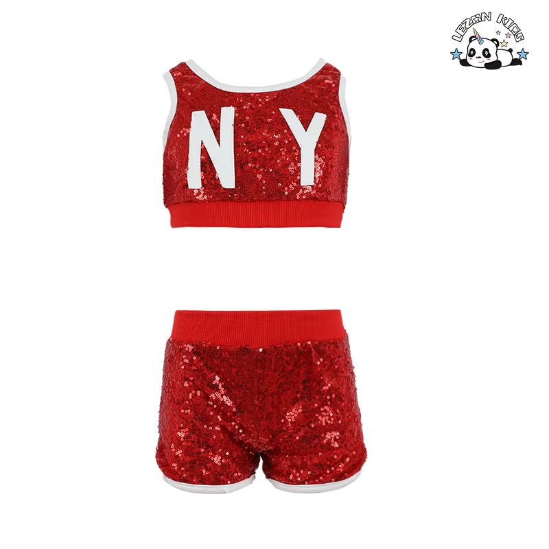 LEZONKIDS - Conjunto de Roupas de Dança Jazz Infantil Unissex com Lantejoulas para Meninas, Conjunto de Show de Hip-Hop
